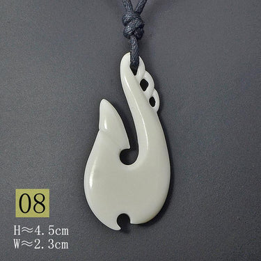 New Zealand Maori Tribal Style Hand Carved Bone 'HEI-MATAU'( Fish Hook) SAFE JOURNEY Necklace-9 styles